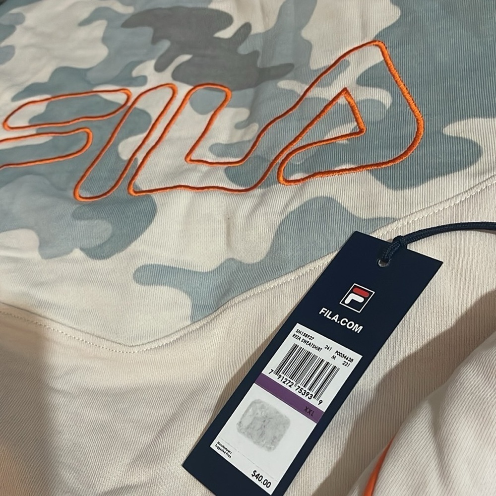 FILA NWT Camo sweatshirt with Orange Logo very soft inside XXL